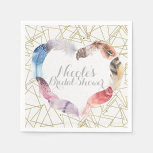 Serviettes Jetables Boho Chic Feather Heart Bohemian Glam Party