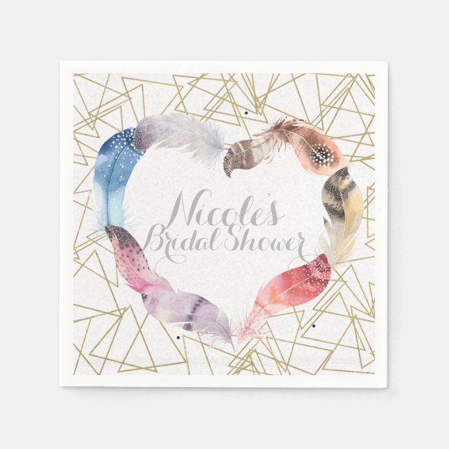 Serviettes Jetables Boho Chic Feather Heart Bohemian Glam Party (Devant)