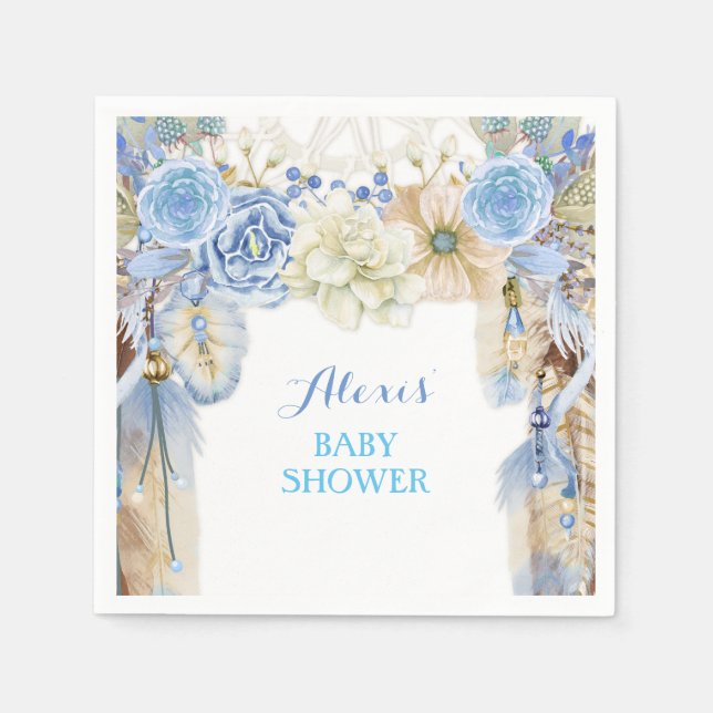 Serviettes Jetables Boho Dream Catcher Plumes Tribal Periwinkle bleu (Devant)