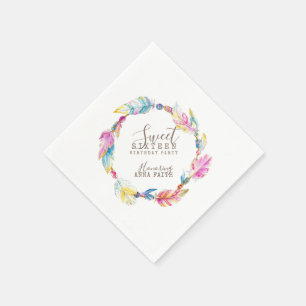Serviettes Jetables Boho plume coloré art 16e Anniversaire serviettes