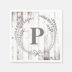 Serviettes Jetables Bois blanc Rustique Agritourisme Monogram Mariage