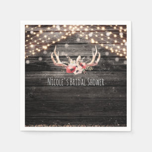 Serviettes Jetables Bois rustique et lumières Floral Antlers Boho Chic