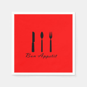 Serviettes Jetables Bon Appetit Black Silverware sur papier rouge Napk