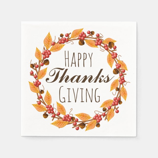 Serviettes Jetables Bon thanksgiving automne Feuilles d'automne Wreath (Devant)