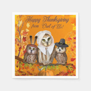 SERVIETTES JETABLES BON THANKSGIVING DU HIBOU DES USA !