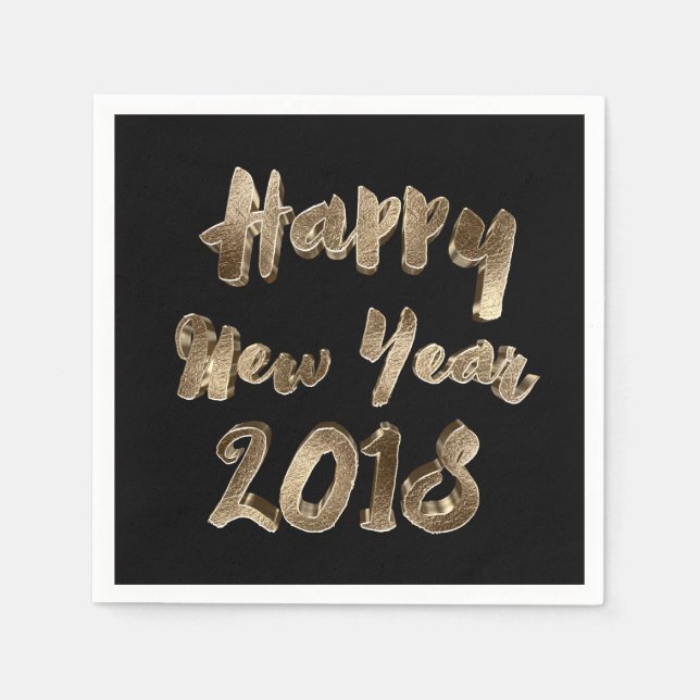 Serviettes Jetables Bonne année 2018 Black and Gold Look Typographie (Devant)