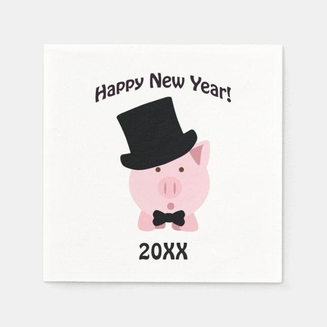 Serviettes Jetables Bonne année ! Pig Dapper (Devant)