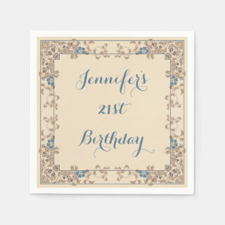 Serviettes Jetables Bordure florale crème et bleu Art nouveau