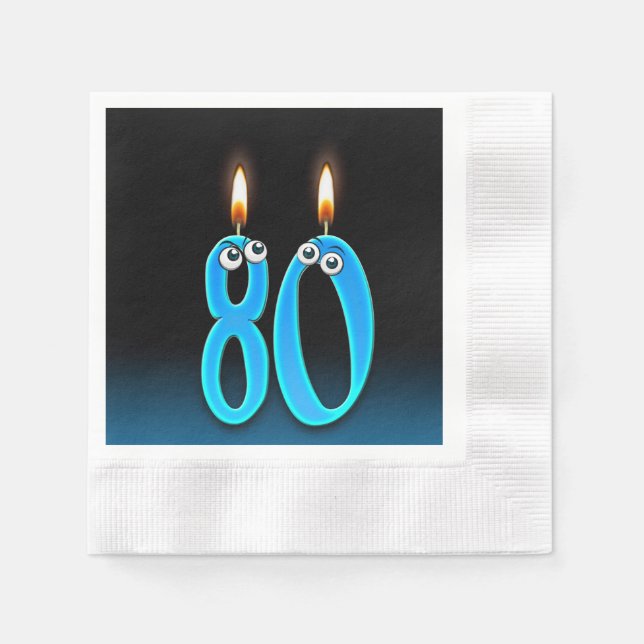 Serviettes Jetables Bougie de 80e anniversaire avec globes oculaires (Devant)