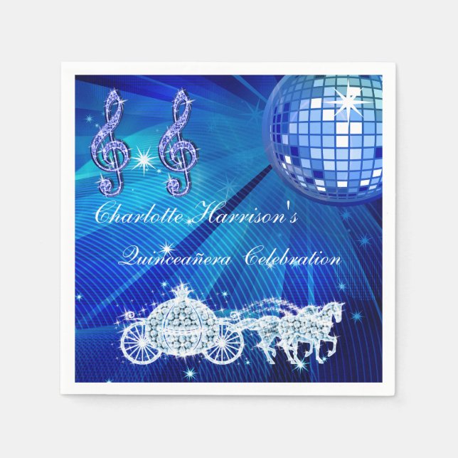 Serviettes Jetables Boule Disco, Princesse Coach & Chevaux Quinceañera (Devant)
