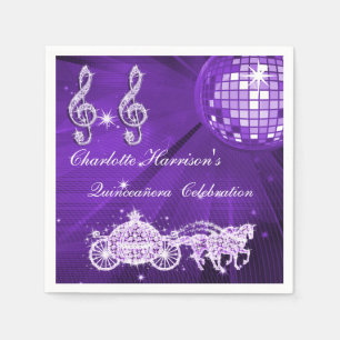 Serviettes Jetables Boule disco, princesse coach et chevaux Quinceañer