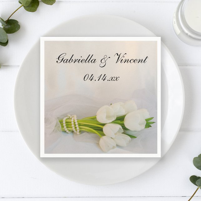 Serviettes Jetables Bouquet blanc Tulip Mariage de printemps (Créateur téléchargé)