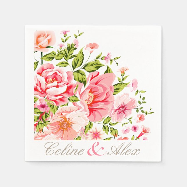 Serviettes Jetables Bouquet de douche à fleurs | rose bébé (Devant)