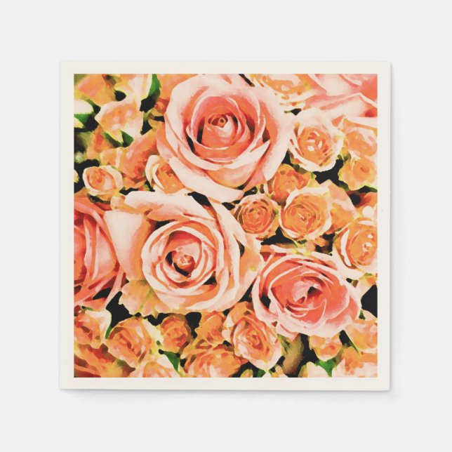 Serviettes Jetables Bouquet de roses de Pêche (Devant)