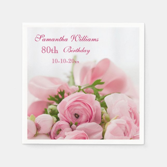 Serviettes Jetables Bouquet De Roses Roses Roses 80e Anniversaire (Devant)