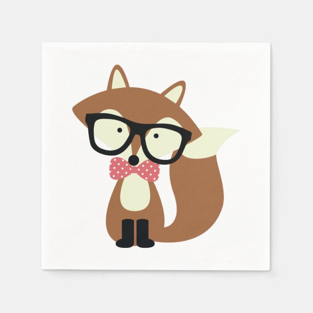 Serviettes Jetables Bow Cravate et lunettes Hipster Renard Brown (Devant)