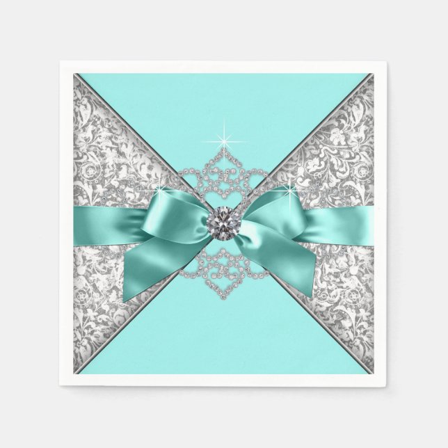 Serviettes Jetables Bow Diamond bleu turquoise (Devant)