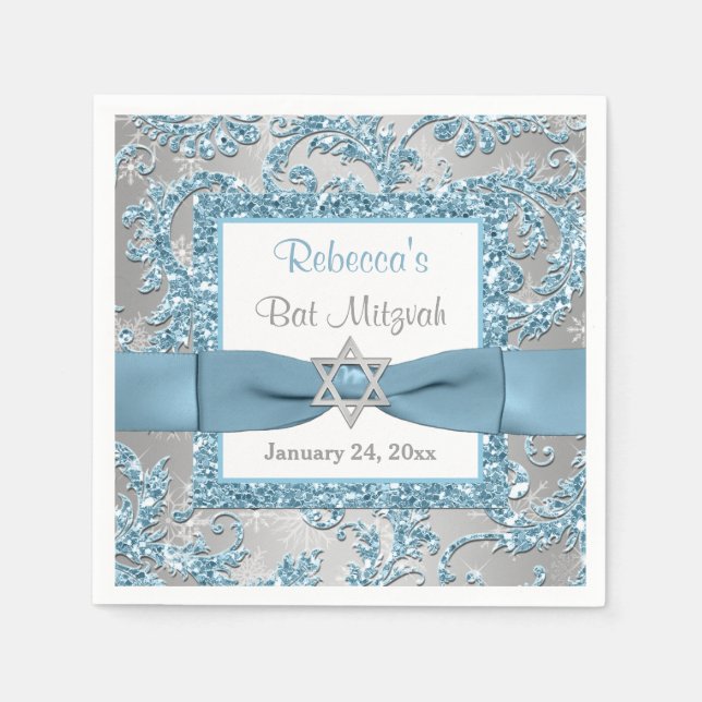 Serviettes Jetables Bow IMPRIMÉ, Wonderland Bat mitzvah Napkins hiver (Devant)