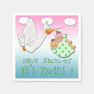 Serviettes Jetables Boy & Girl Twins 2 - Papier Baby shower de cigogne