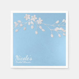 Serviettes Jetables Branche Fleurie Blanche Mariage Personnalisé Chic