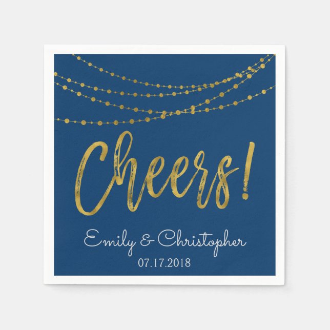 Serviettes Jetables Bravo Marine Blue et Gold Foil (Devant)
