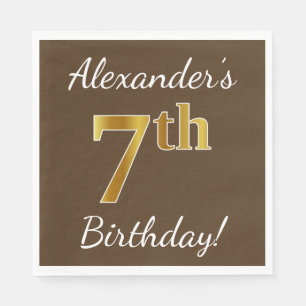 Serviettes Jetables Brown, Faux Gold 7e anniversaire + Nom personnalis