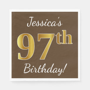 Serviettes Jetables Brown, Faux Gold 97e anniversaire + Nom personnali