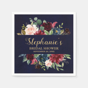 Serviettes Jetables Burgundy Red Navy Floral Rustic Boho Fête des mari