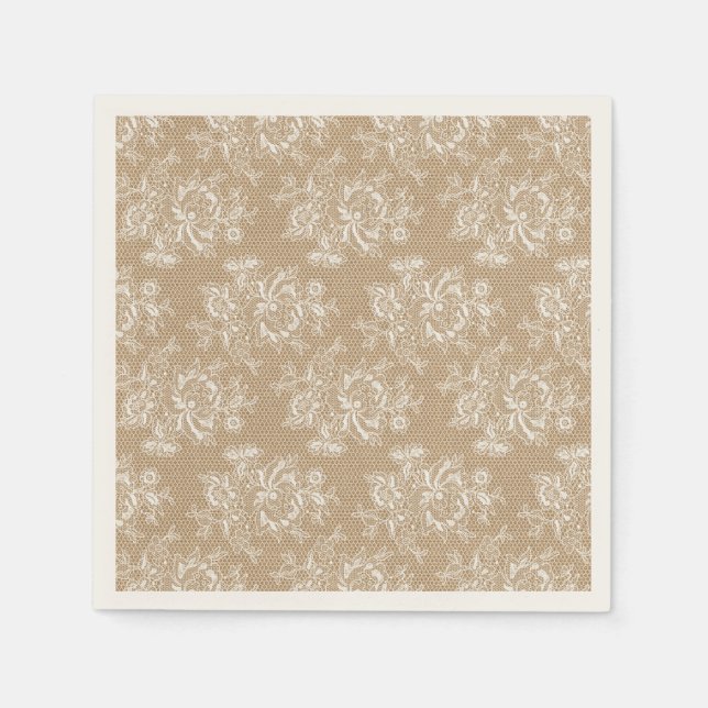 Serviettes Jetables Burlap & dentelle Floral Shabby Chic Papier Napkin (Devant)