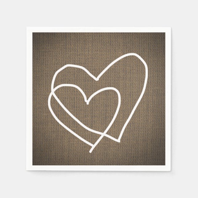 Serviettes Jetables Burlap Hearts Mariage campagnard rustique (Devant)