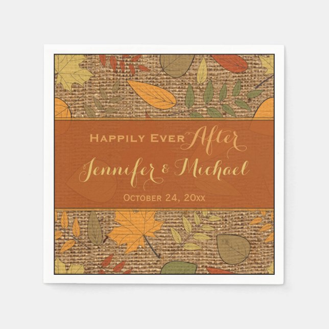 Serviettes Jetables Burlap Rustique FAUX, Feuilles d'automne Mariage N (Devant)