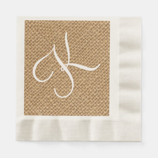Serviettes Jetables Burlap Rustique Initial | Papier mariage (Devant)