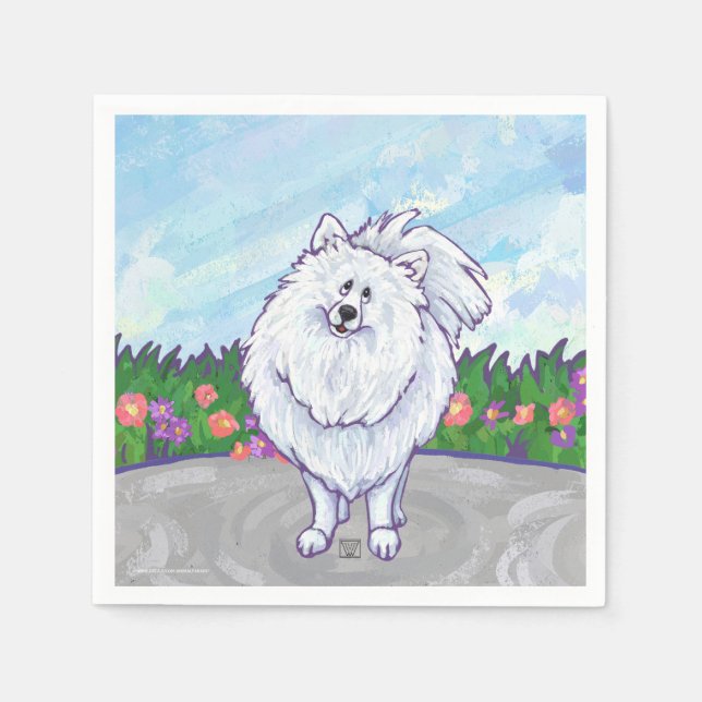 Serviettes Jetables Cadeaux et accessoires Poméraniens blancs (Devant)