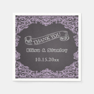 Serviettes Jetables Cadre lavande et Merci mariage de tableau noir