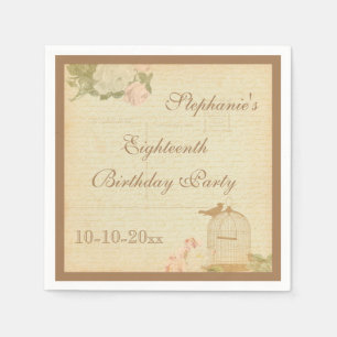 Serviettes Jetables Cage à oiseaux vintage et anniversaire de roses