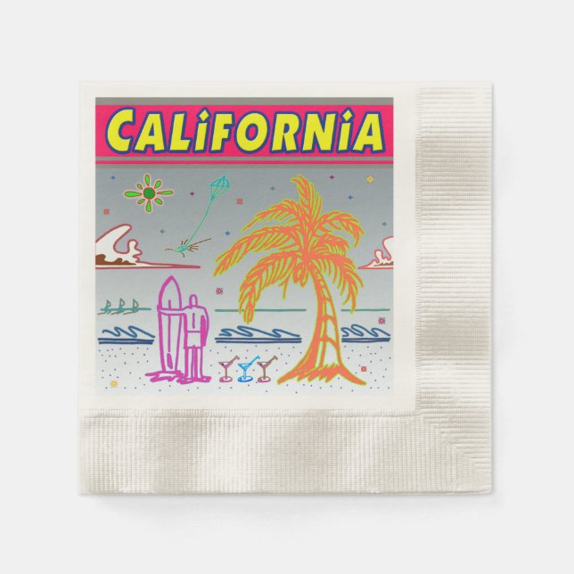 Serviettes Jetables "CALIFORNIA" Plage de surfer serviettes (Devant)