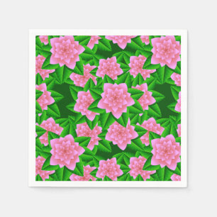 Serviettes Jetables Camellias rose glace et Feuilles verts