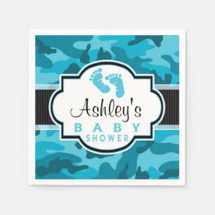 Serviettes Jetables Camo Bleu, Baby shower Camouflage