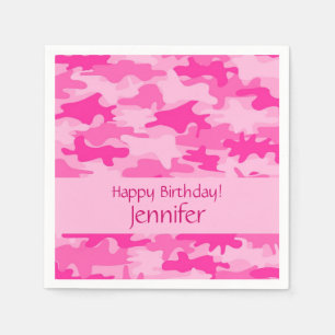 Serviettes Jetables Camouflage rose Bonne fête d'anniversaire