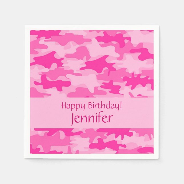 Serviettes Jetables Camouflage rose Bonne fête d'anniversaire (Devant)