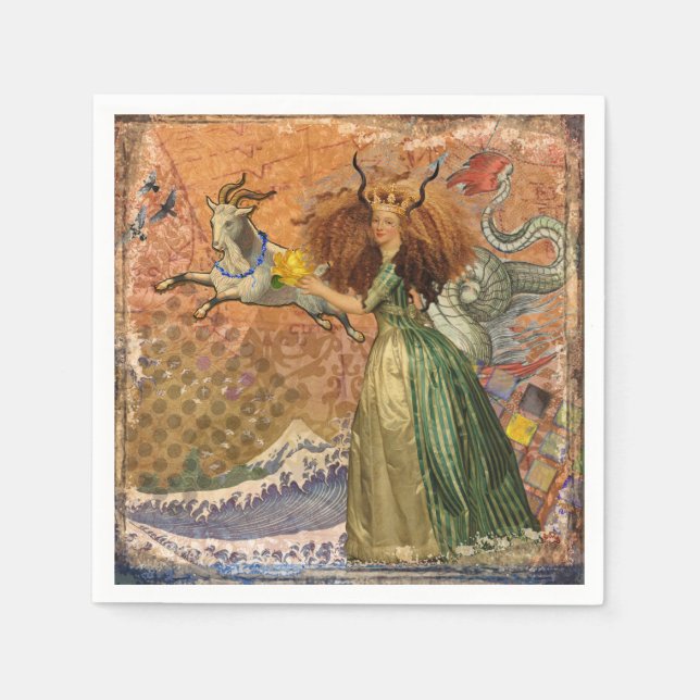 Serviettes Jetables Capricorn Femme Chèvre Whimsical Amusant (Devant)
