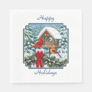 Serviettes Jetables Cardinaux et nourriciers d'oiseaux de Noël