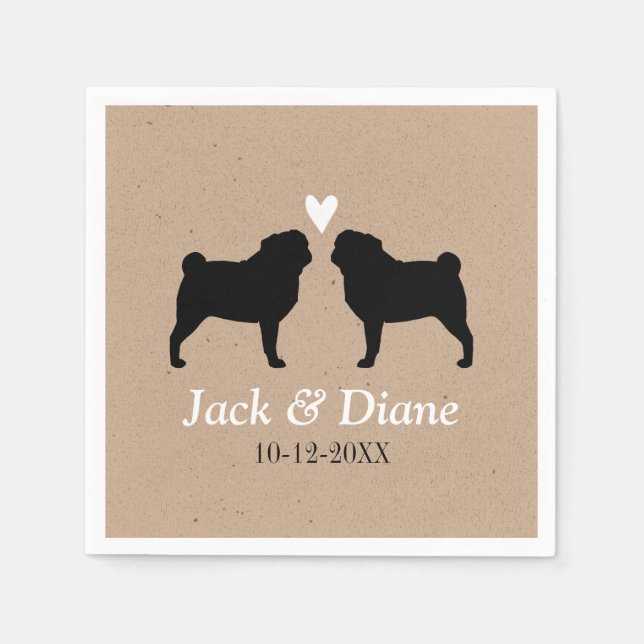 Serviettes Jetables Carlin Chien Silhouettes Mariage Couple Personnali (Devant)