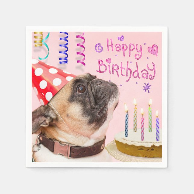 Serviettes Jetables Carlin de fête et gâteau d'anniversaire (Devant)