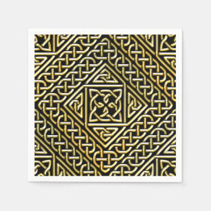 Serviettes Jetables Carré Noir Or Formes Celtic Knotwork Motif