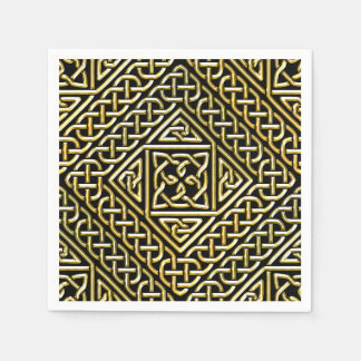 Serviettes Jetables Carré Noir Or Formes Celtic Knotwork Motif