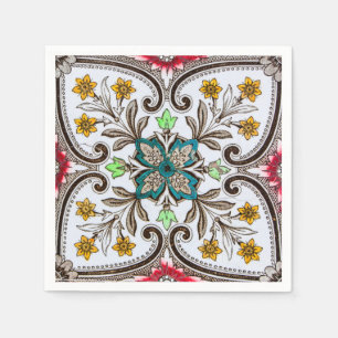 Serviettes Jetables Carreaux floraux de Peranakan