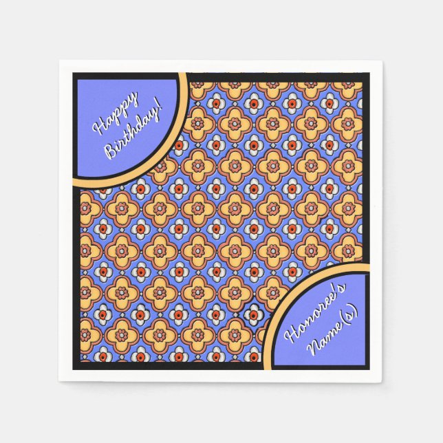 Serviettes Jetables Carrelage gothique Motif - Bleu jaune orange (Devant)