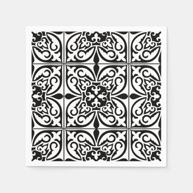 Serviettes Jetables Carrelage marocain - blanc avec arrière - plan noi (Devant)