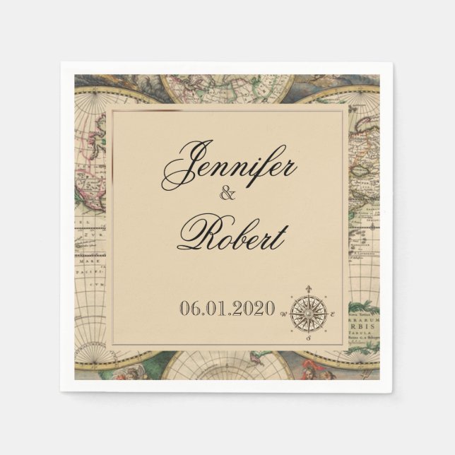 Serviettes Jetables Carte Antique Vieux Monde Mariage Napkin (Devant)